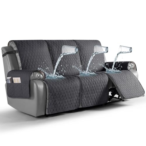  100% Waterproof Recliner Cover, Non-Slip Washable 3 Seater Black Gray