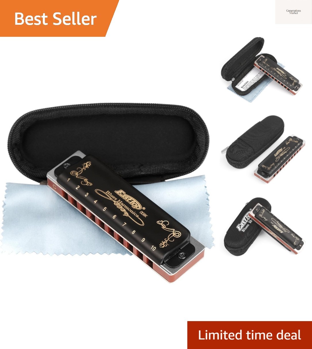 Easttop Professional Harmonica Blues Key of C 10 Hole 20 Tone Heavy Duty with...