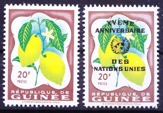 Guinea 1959 1960 MNH, Fruits, Lemon, overprint