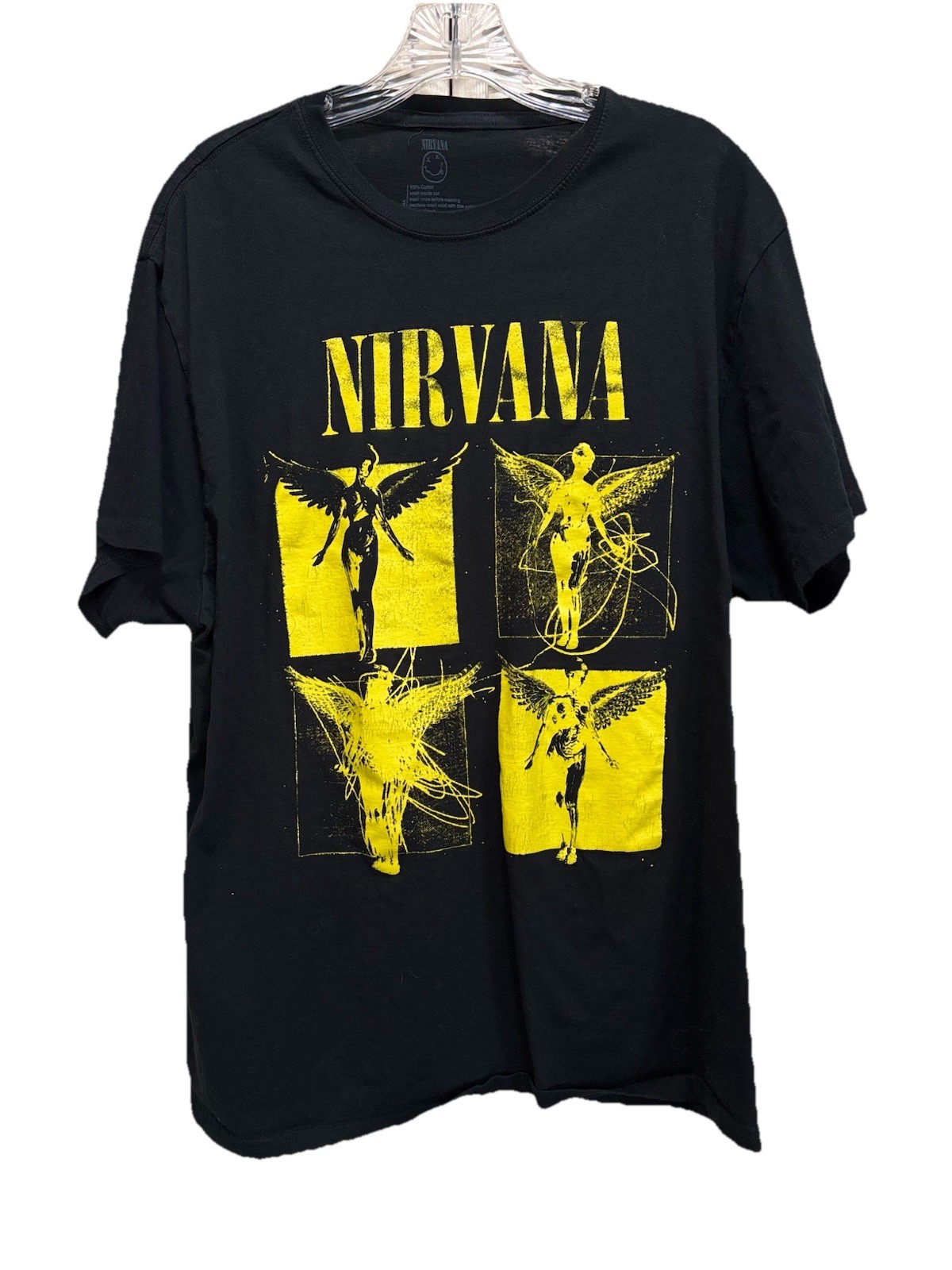 Nirvana Graphic Fairy Grunge Band T-Shirt Size XL Logo Blk/Yellow Short Sleeve