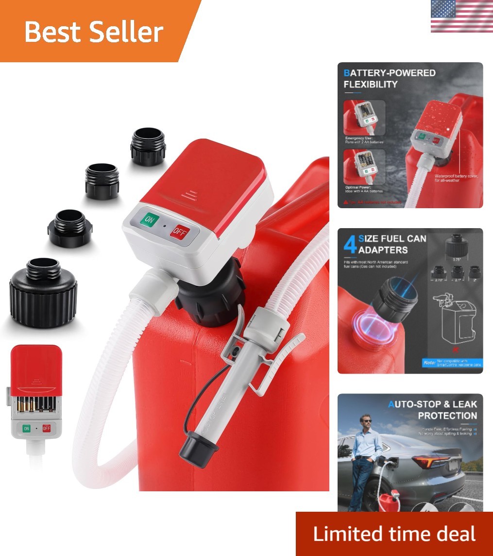 Portable Fuel Transfer Pump - 3.2GPM Battery-Powered with 51" Hose & Adapters