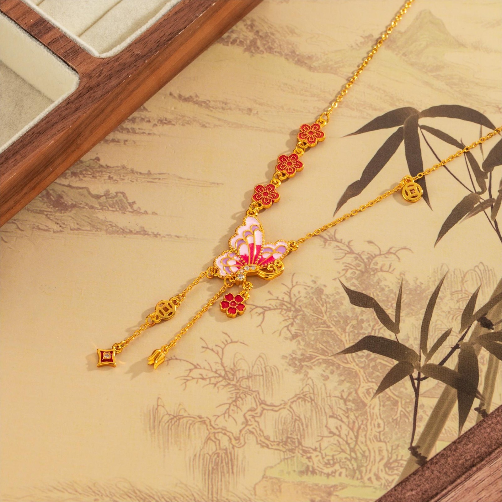 Handmade Painted Butterfly Tassel Necklace New Chinese Style Accessory