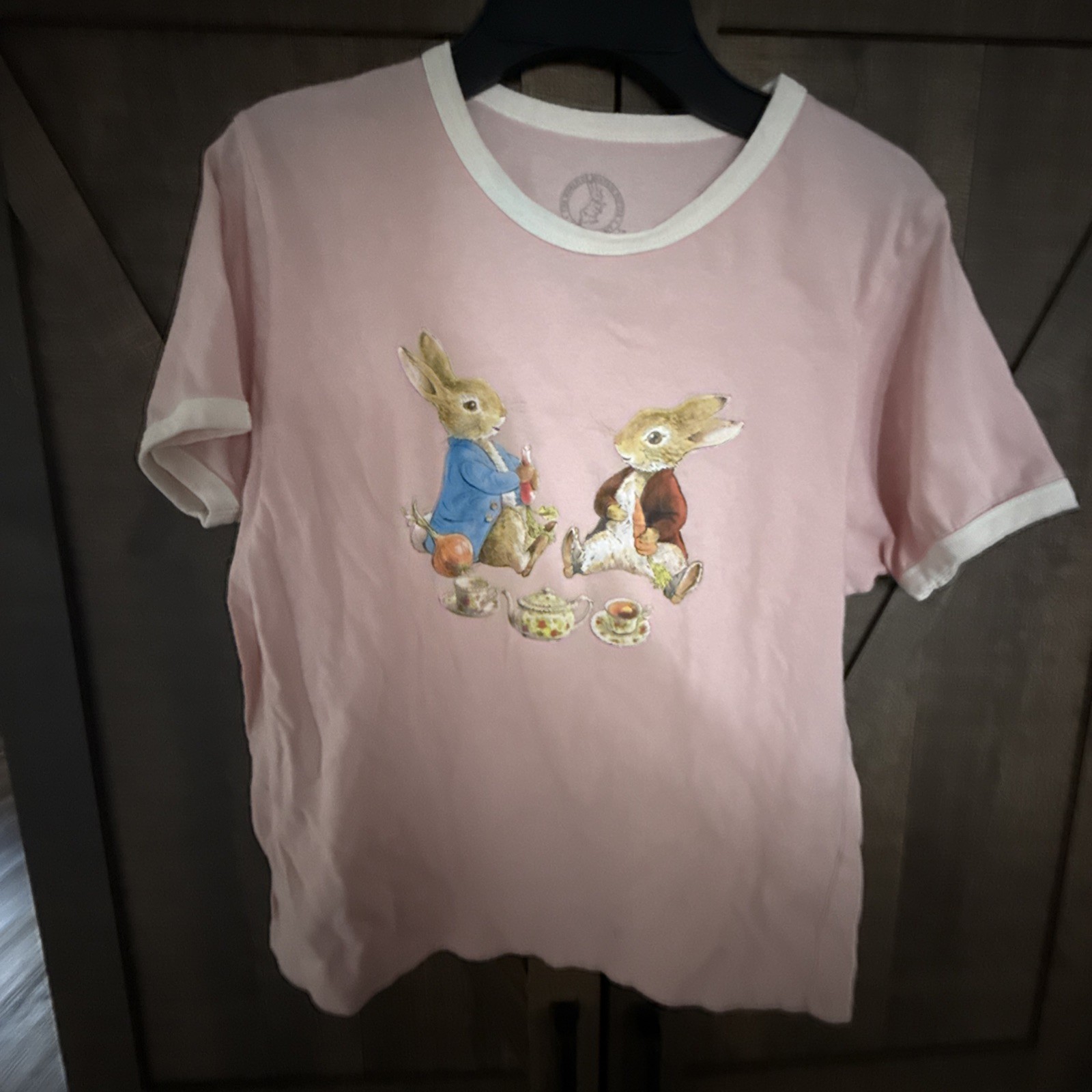 Peter Rabbit Kids Med Pink T-Shirt Beatrix Potter Bunny Tea Party Easter Gift