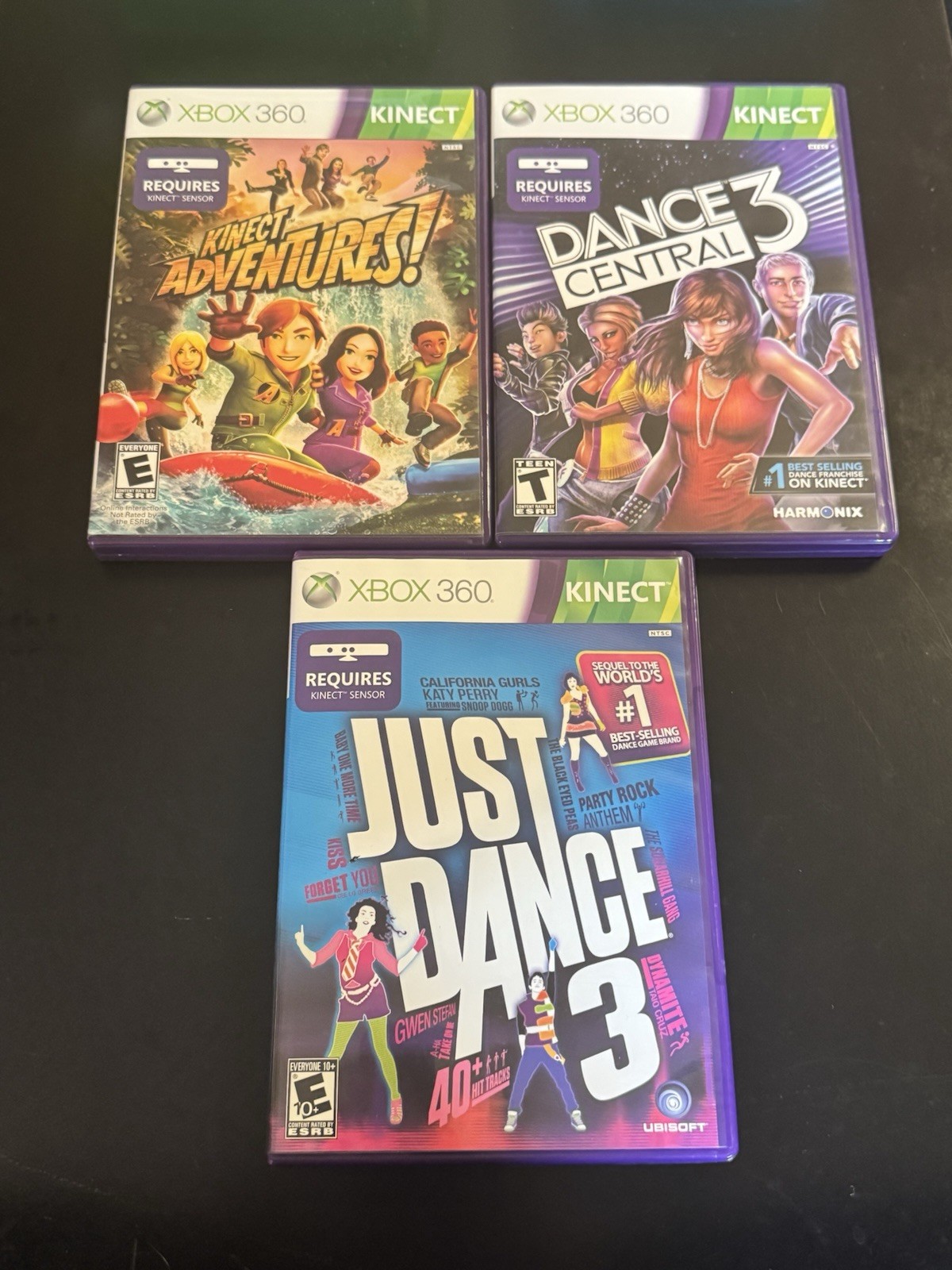 Xbox 360 Kinect Lot of 3 -Just Dance 3, Dance Central 3, Kinect Adventures! 