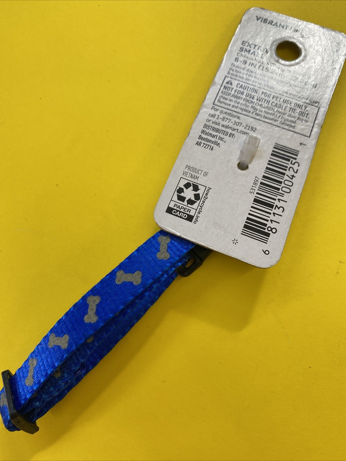 Dog PET  COLLAR Nylon Size XS 6-9" Fashion Blue Reflectibe Bones 