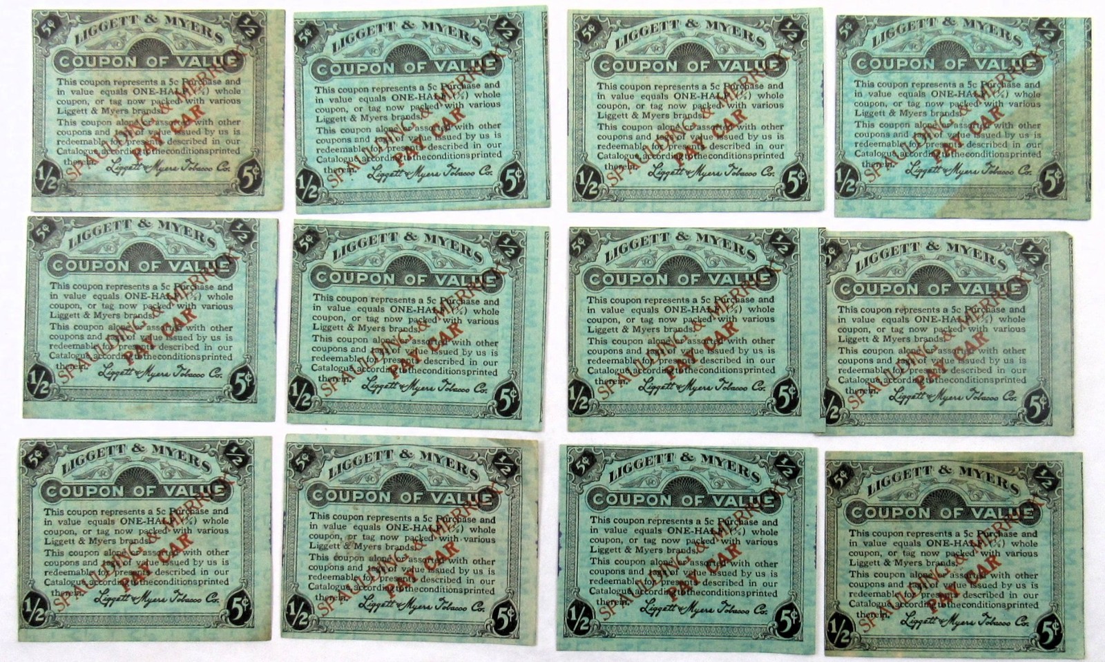 c1915 Liggett & Myers Smokes Coupon Spaulding & Merrick Pay Car Stamp Railroad