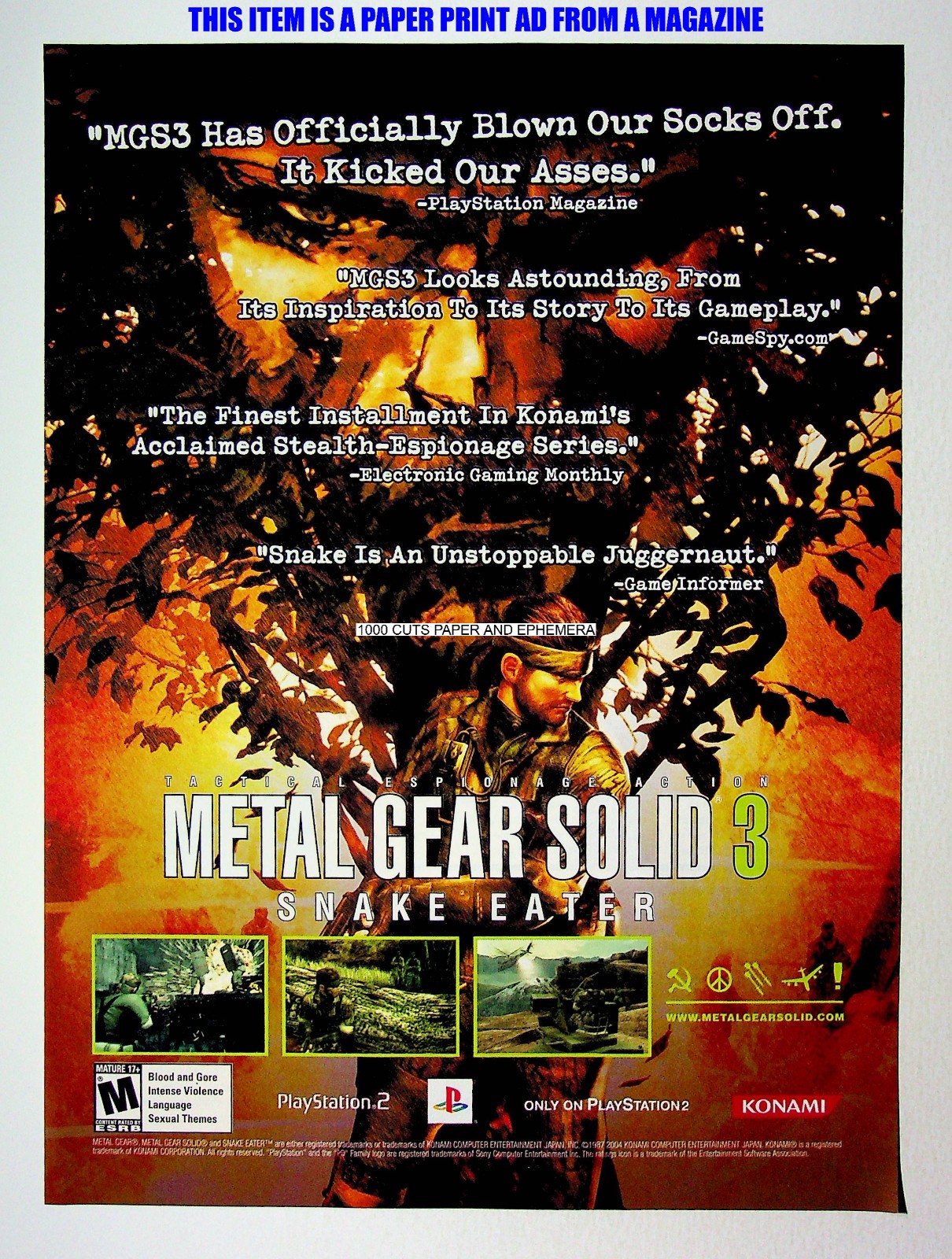 Metal Gear Solid 3 Snake Eater Konami 2005 Trade Print Magazine Ad Poster ADVERT