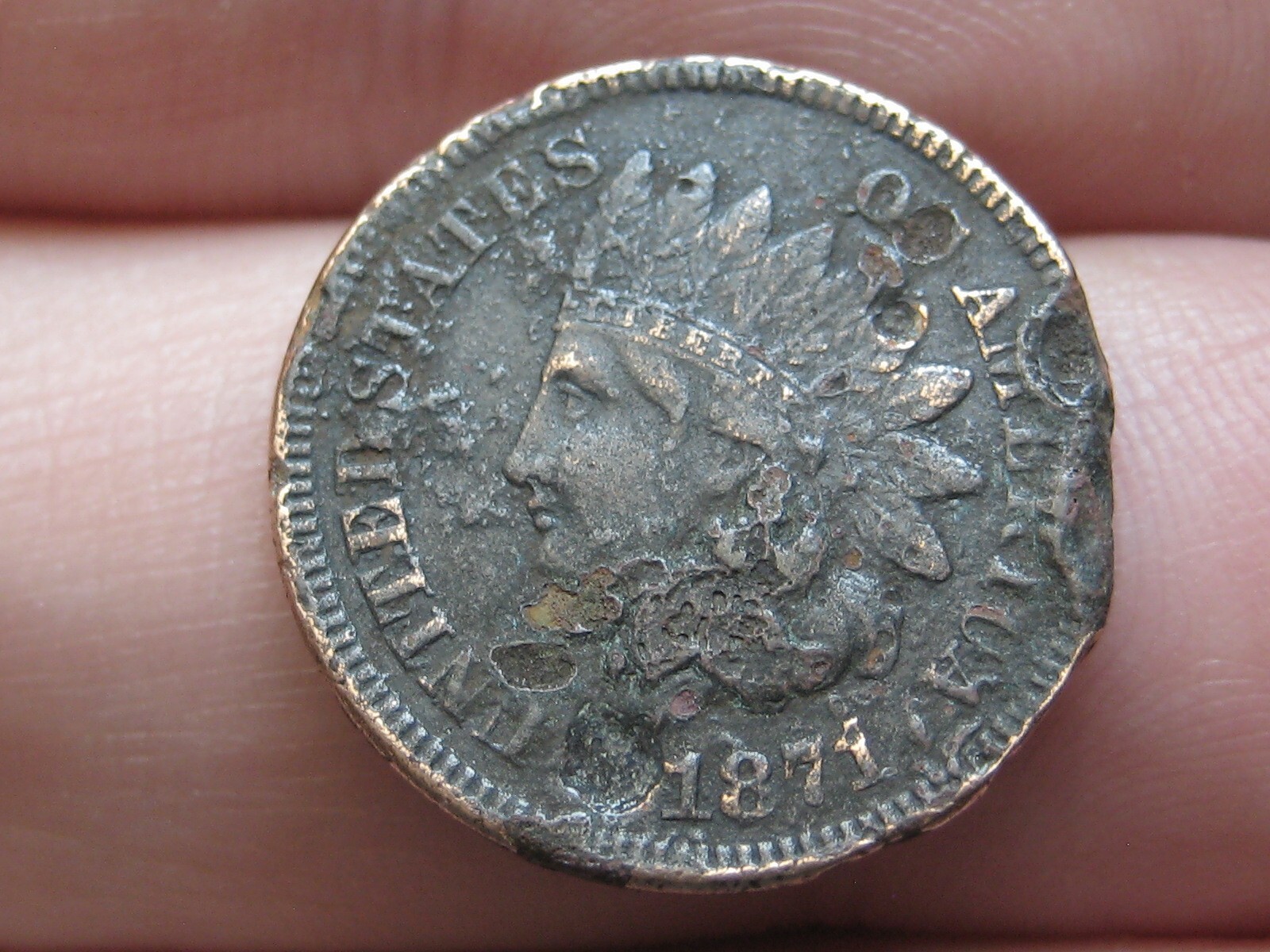 1871 Indian Head Cent Penny- Bold N, VF/XF Details, Full LIBERTY