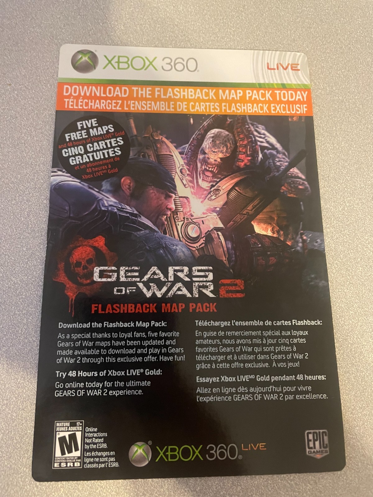Xbox 360 Gears of War 2 Flashback Map Pack insert only unused