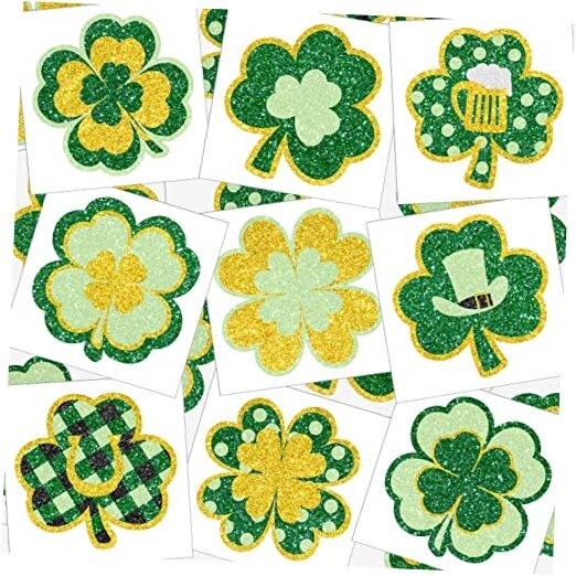 72 Pieces Glitter Shamrock Temporary Tattoos St. Patrick's Day Tattoos Lucky 