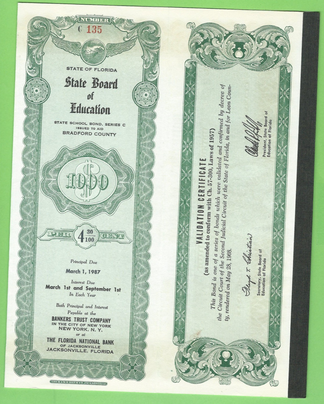 State Board of Education, Bond $1000