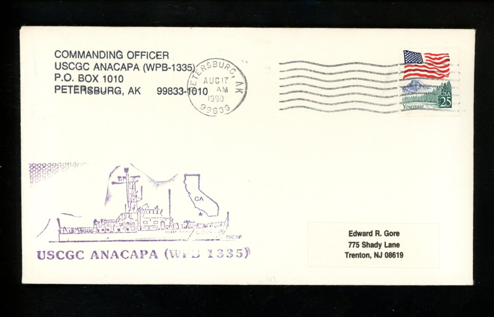 US Postal History Military Coast Guard Ship USCGC Anacapa WPB 1335 1990 AK