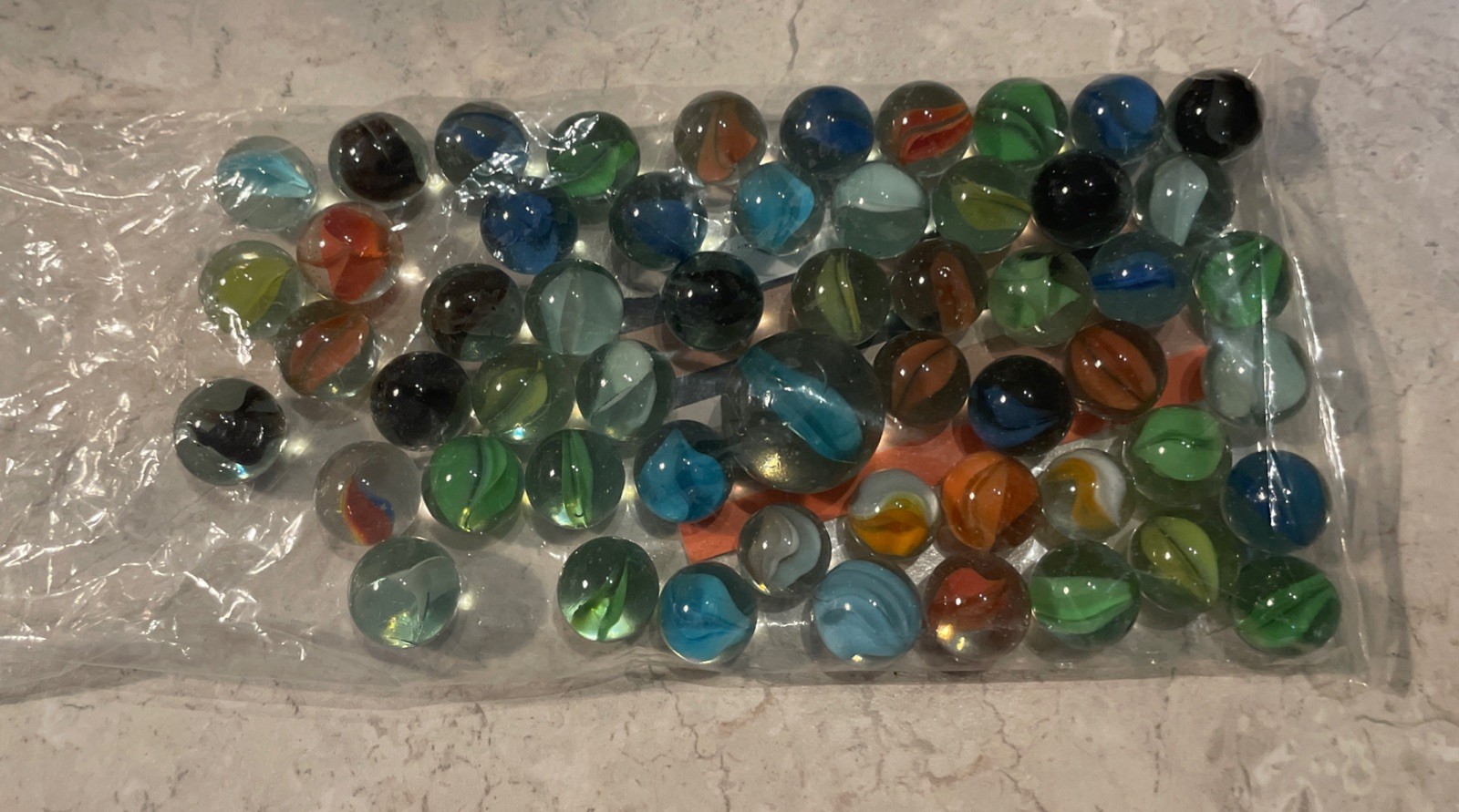 Vtg Lot Of 54 Cats Eye Swirl Marbles Various Colors & 1 Shooter