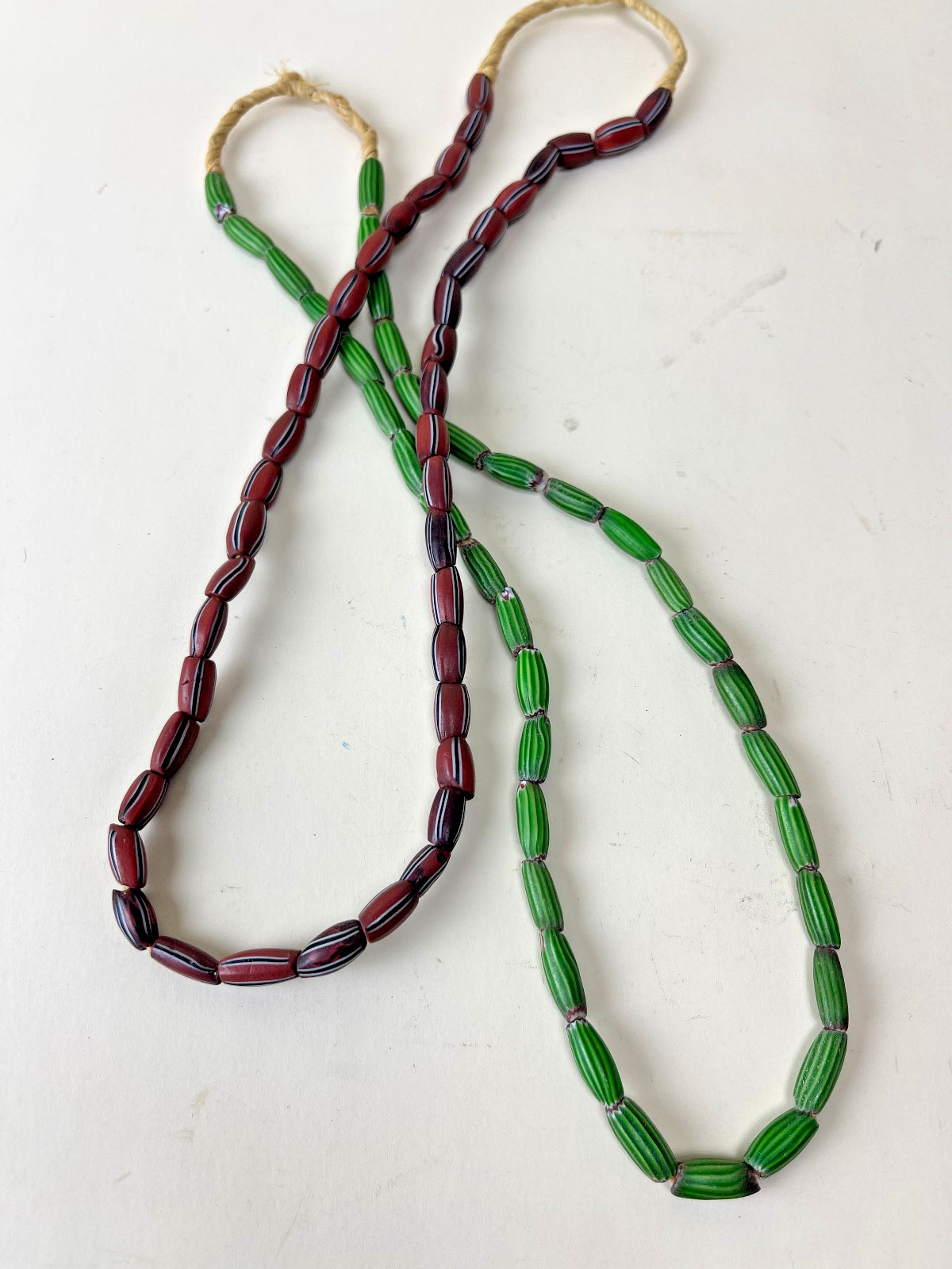 Vintage African Trade Beads Striped Oblong Glass Red & Green MELON Lot 78 Pcs