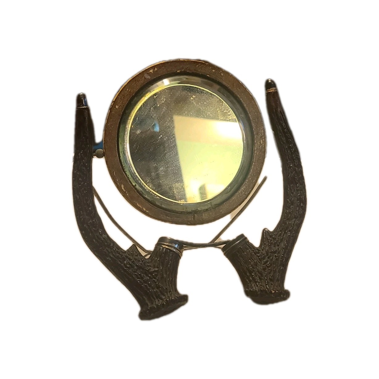 Antique Deer Antler Style Shaving Mirror 7 1/2"x7"