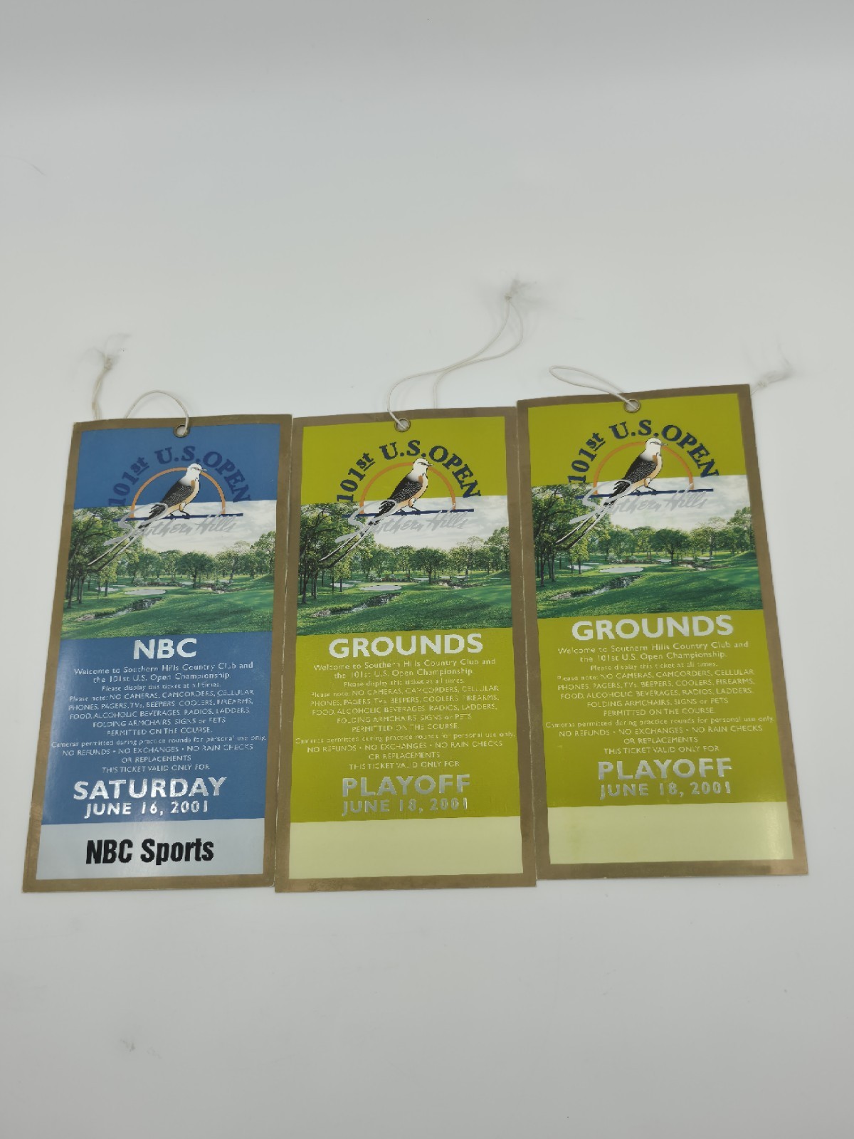 2001 US Open Southern Hills Golf Tickets Grounds Badges NBC Playoff Monday Lot 3