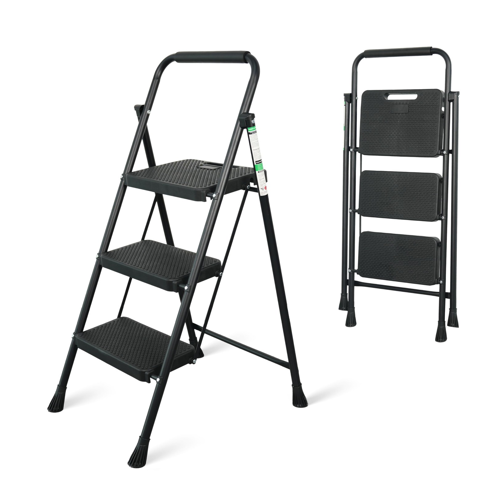 3 Step Ladder Portable Steel Folding Stool with Wide Anti-Slip Pedal