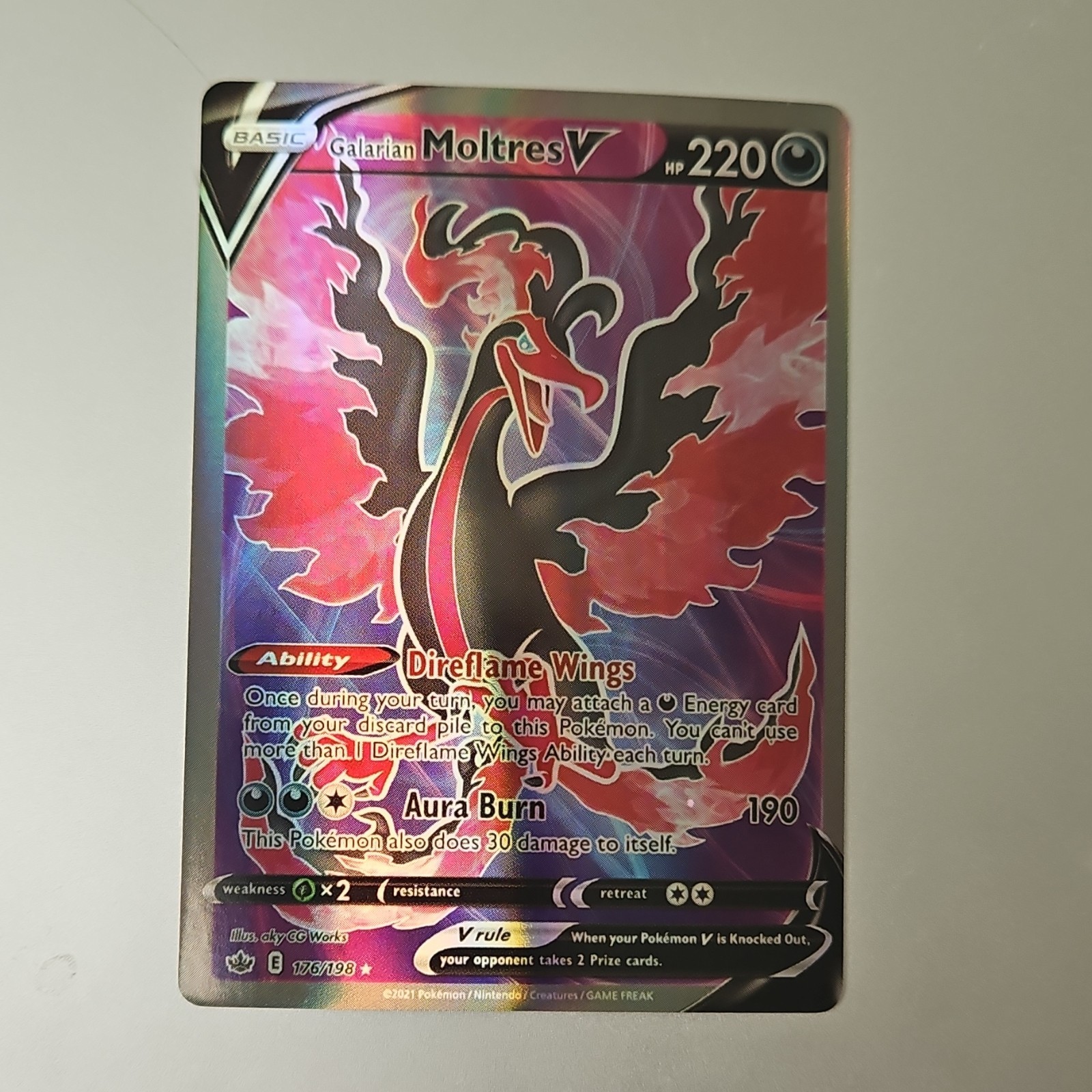 Pokémon Galarian Moltres V 176/198 Chilling Reign Ultra Rare Full Art Holo 220HP