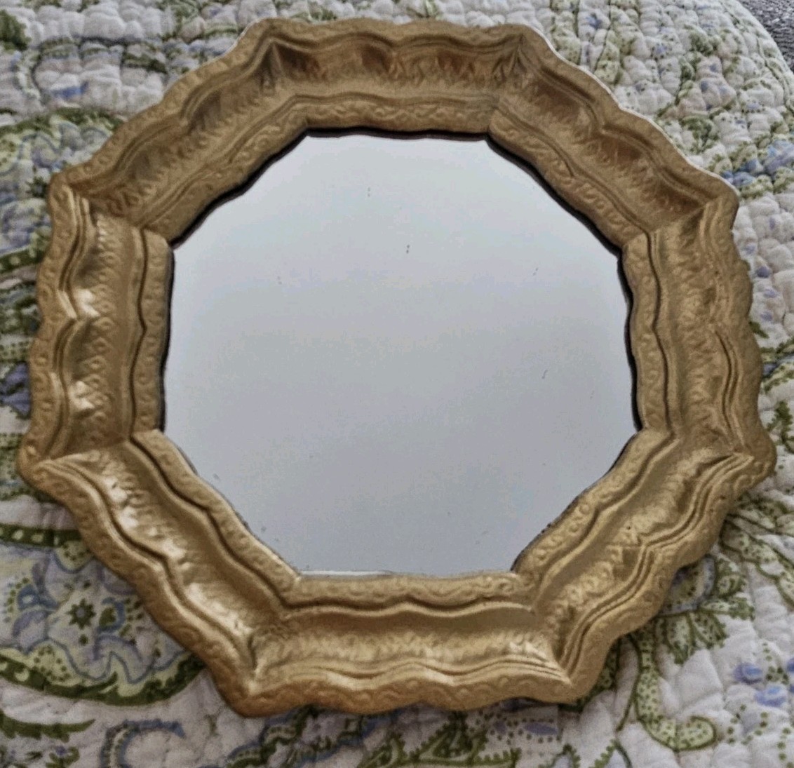 Vintage Accent Mirror Burwood Gold Octagon Ornate Florentine Style 6.5 In