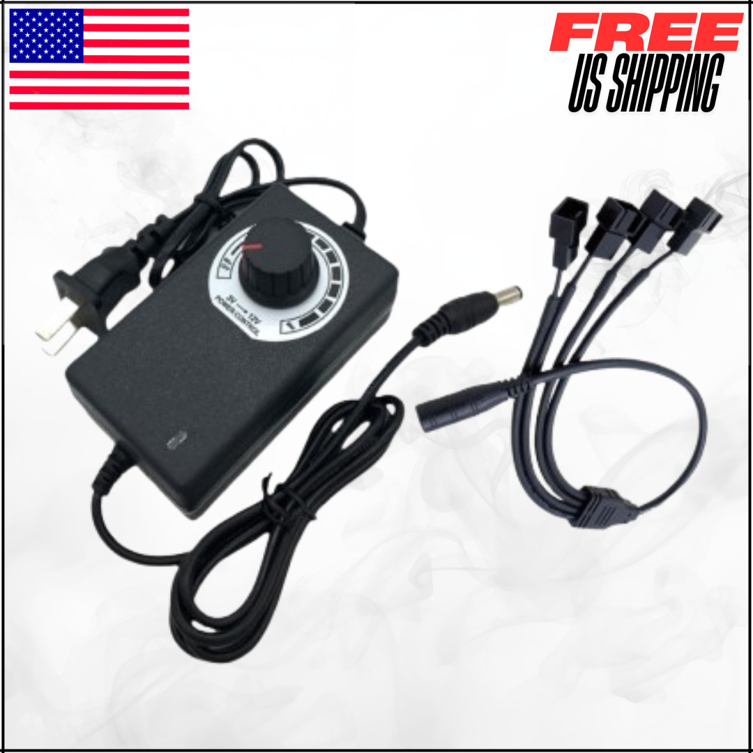 Fan Power Supply Speed Controller 100-240V AC To 3-12V DC 24W Adjustable Adapter