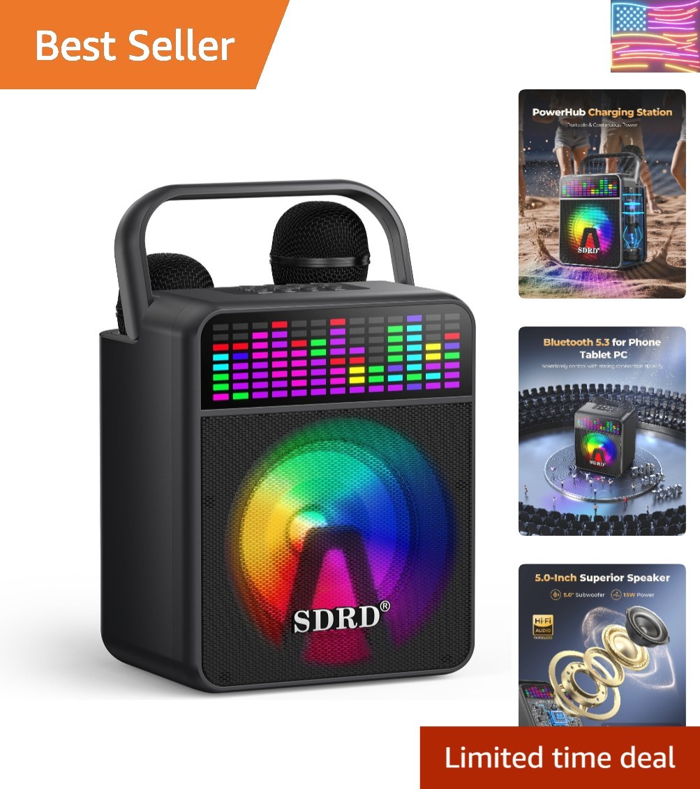 Karaoke Machine with 2 Wireless Mics, SD-512 15W Powerful Loud Sound, Bluetoo...