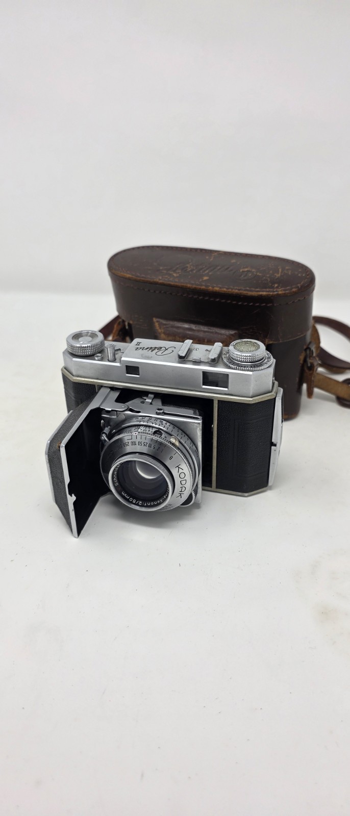 Kodak Retina II Vintage 35mm Camera Black Silver with Leather Case