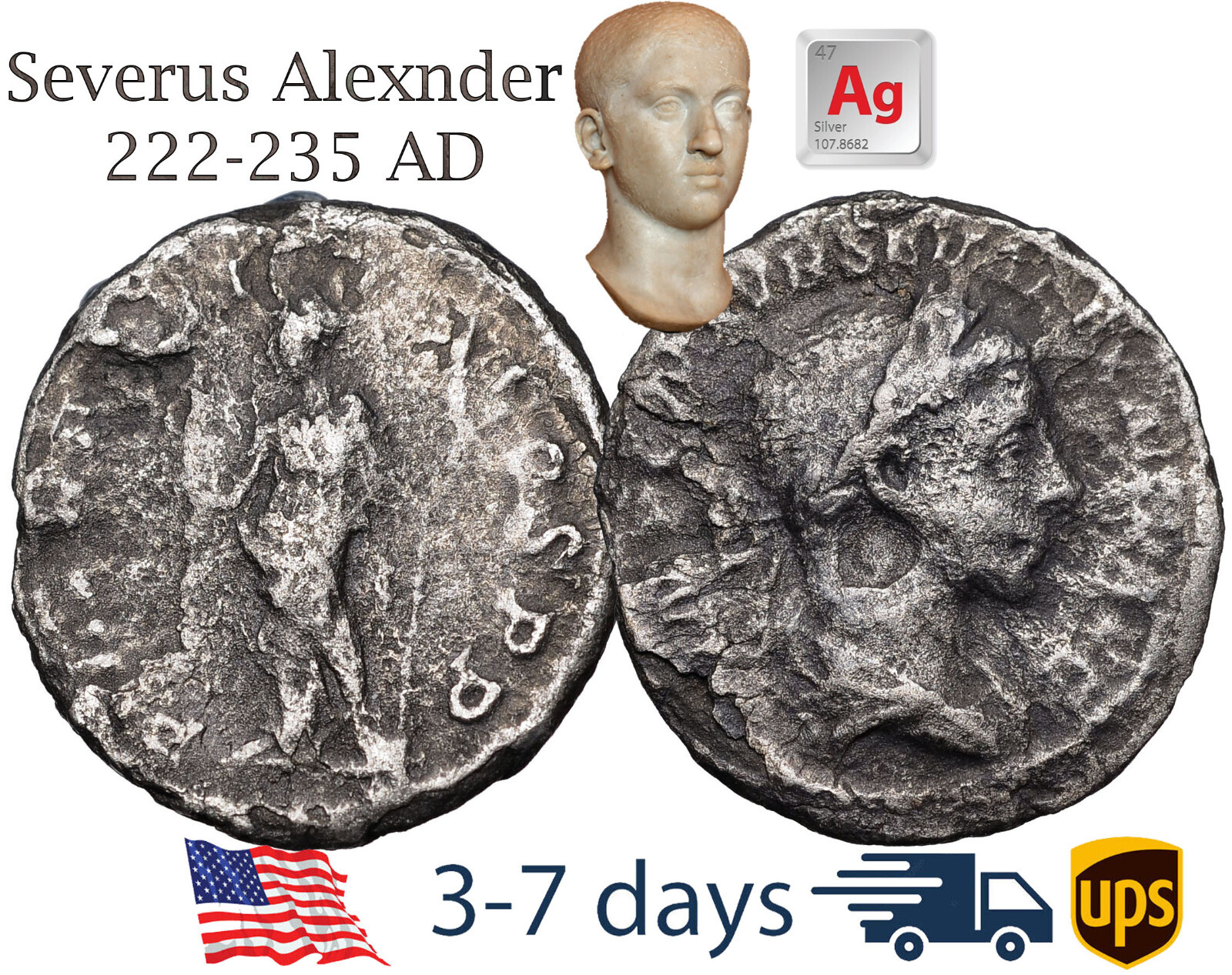 Ancient Roman Empire Coin Silver Denarius Severus Alexander 222 - 235 AD #21198