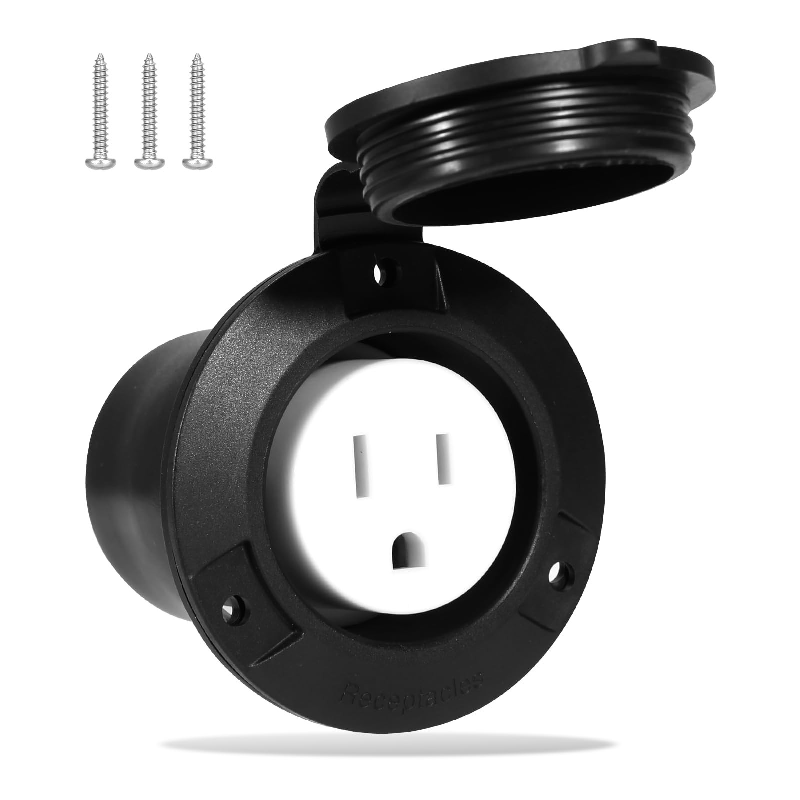 Flanged Outlet NEMA 5-15R, 2-Pole 3-Wire Socket 15 Amps 125V Recessed Male Ou...