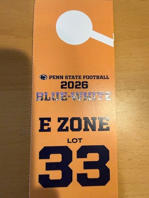 2026 Penn State Blue/White Game Tickets/Parking Pass Lot 33