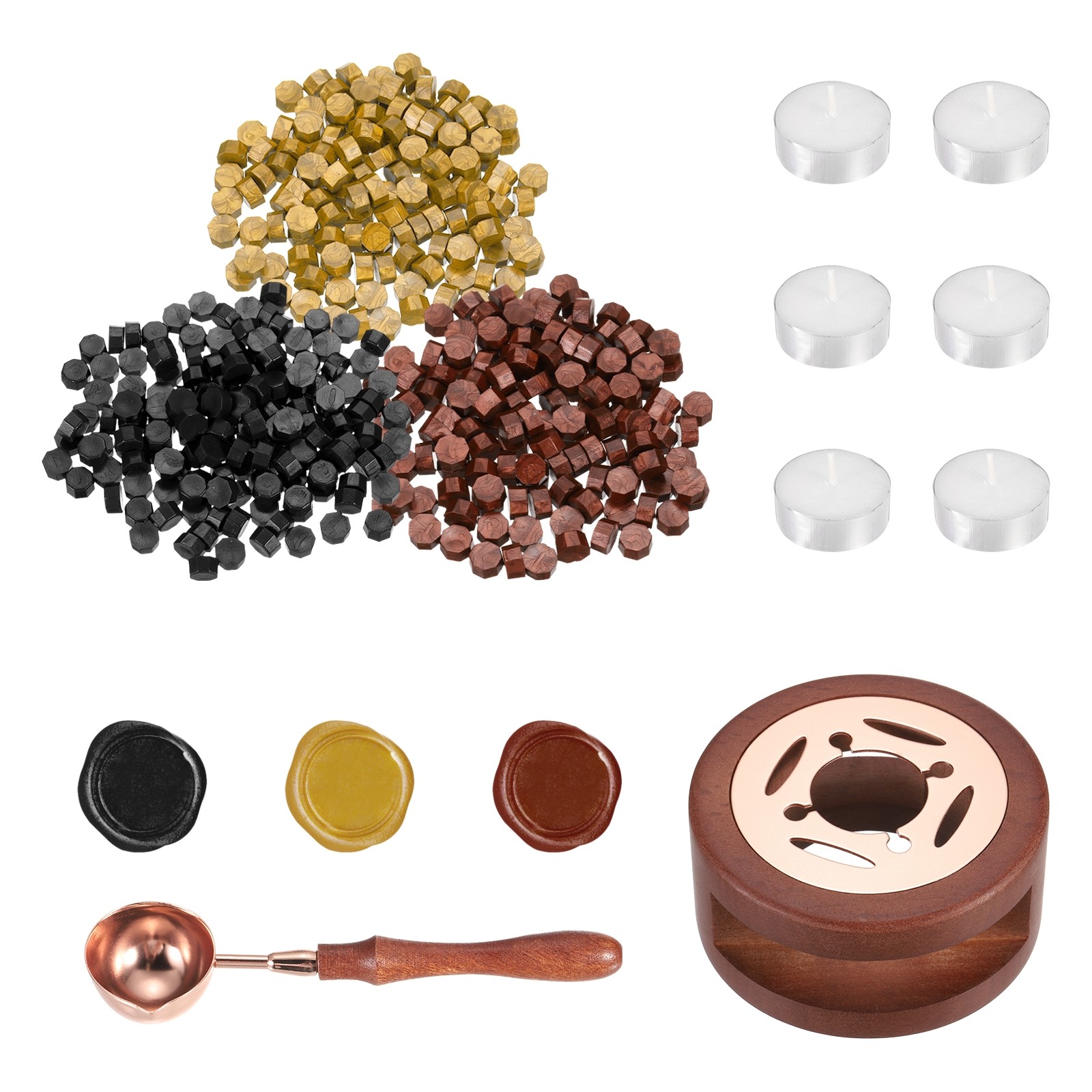 Wax Seal Kit, 150 Wax Beads, Candles, Black/Gold/Red Gold