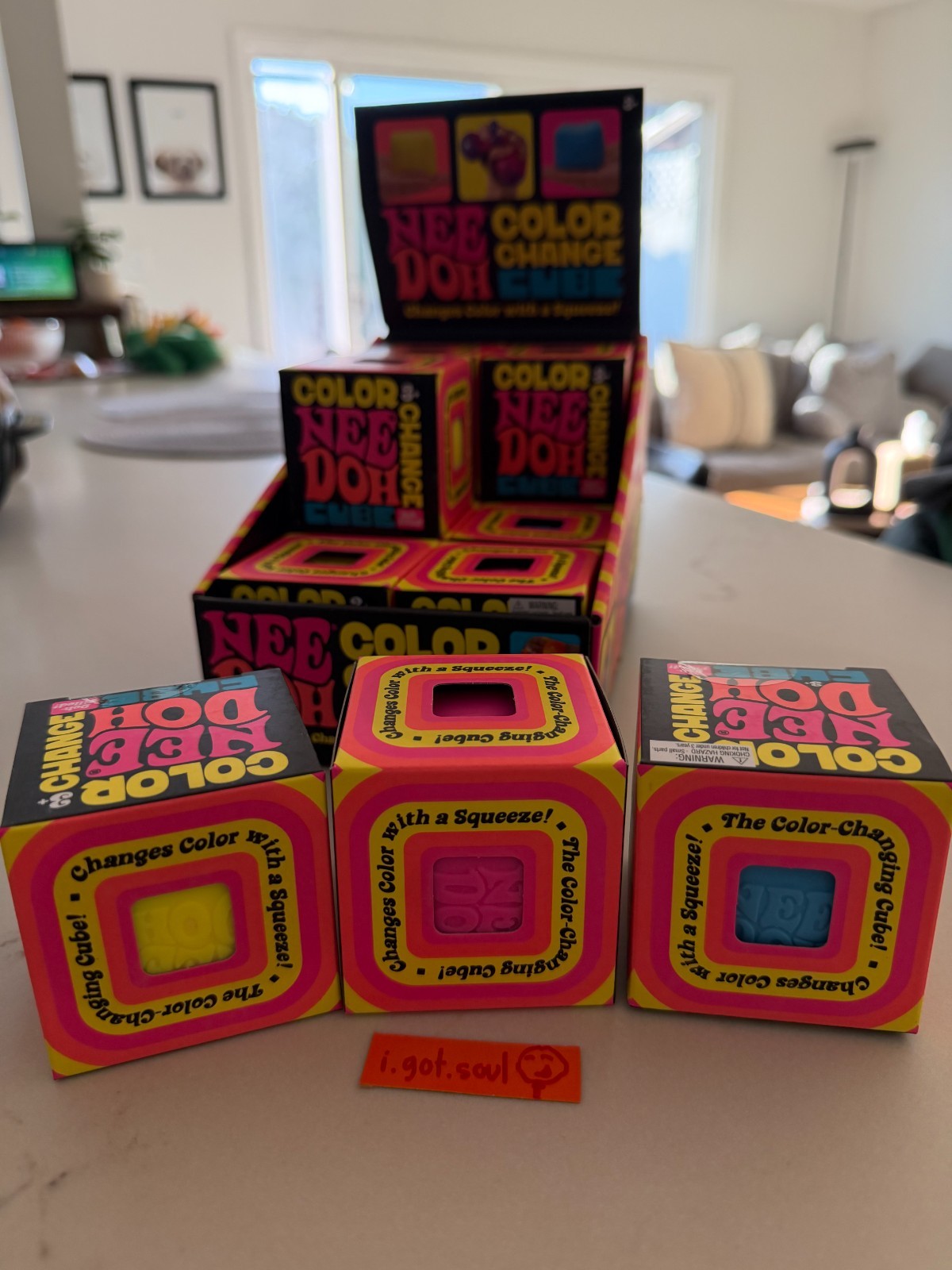 NEW NeeDoh Nee Doh Color Change Cube Complete Set of 3 Blue Pink Yellow