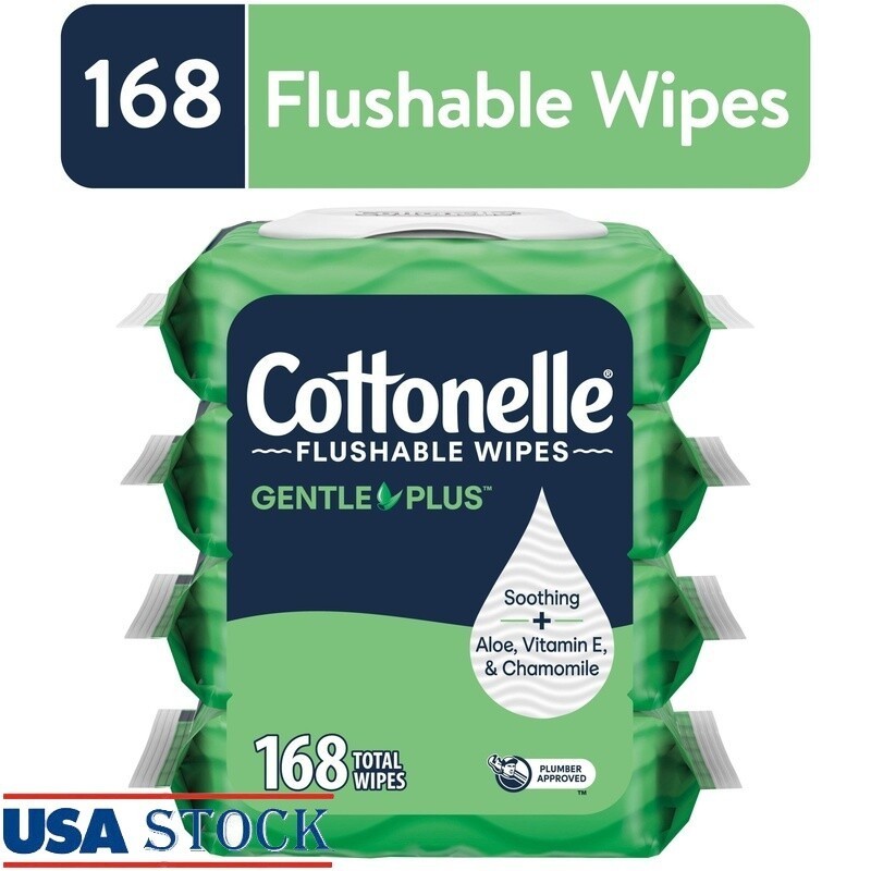 Flushable Wet Wipes 100% Safe Aloe Vitamin E Chamomile 4 Packs 168 Wipes New