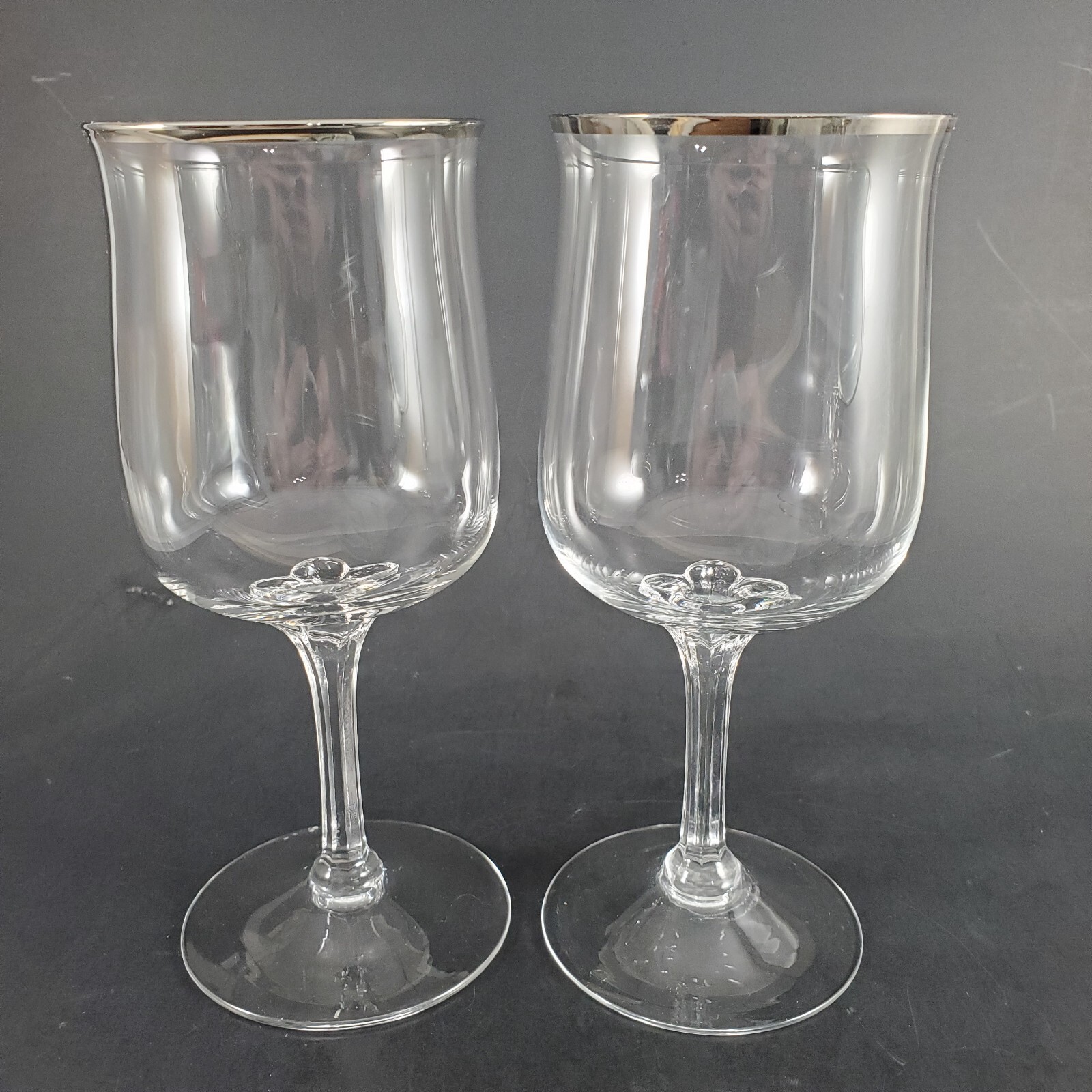 2 Lenox Desire Platinum Trim Water Goblet 7 1/8" Clear Glass Hand Blown USA Made