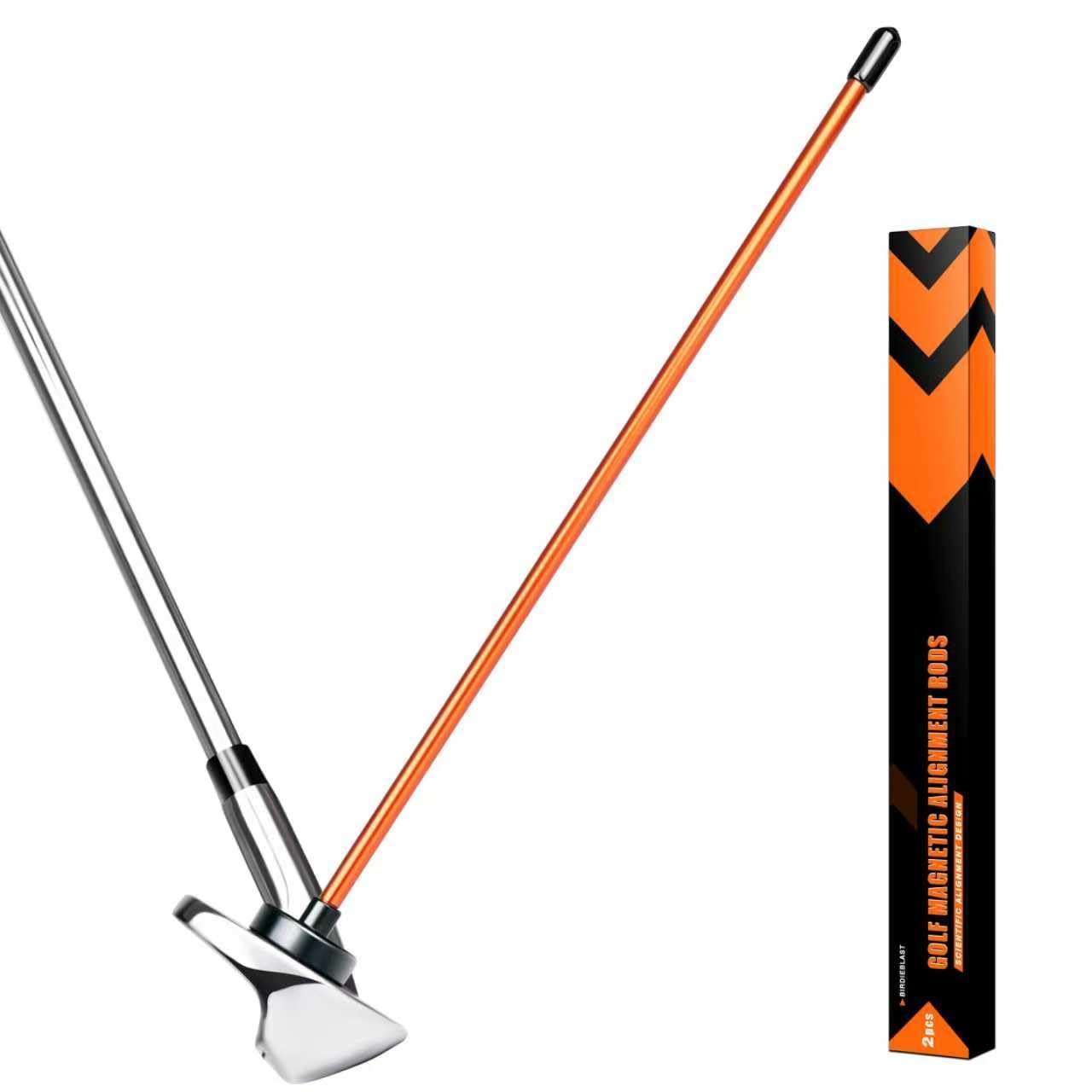 2 Pack Professional Golf Magnetic Alignment Rods, Premium STRONG MAGNET Orange