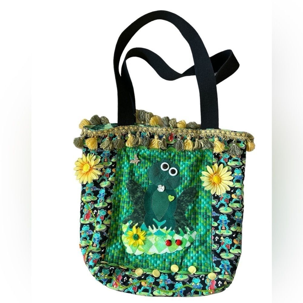 Handmade Frog Tote 3-D Embellishment Sequins Tassels 18"x18"x5"