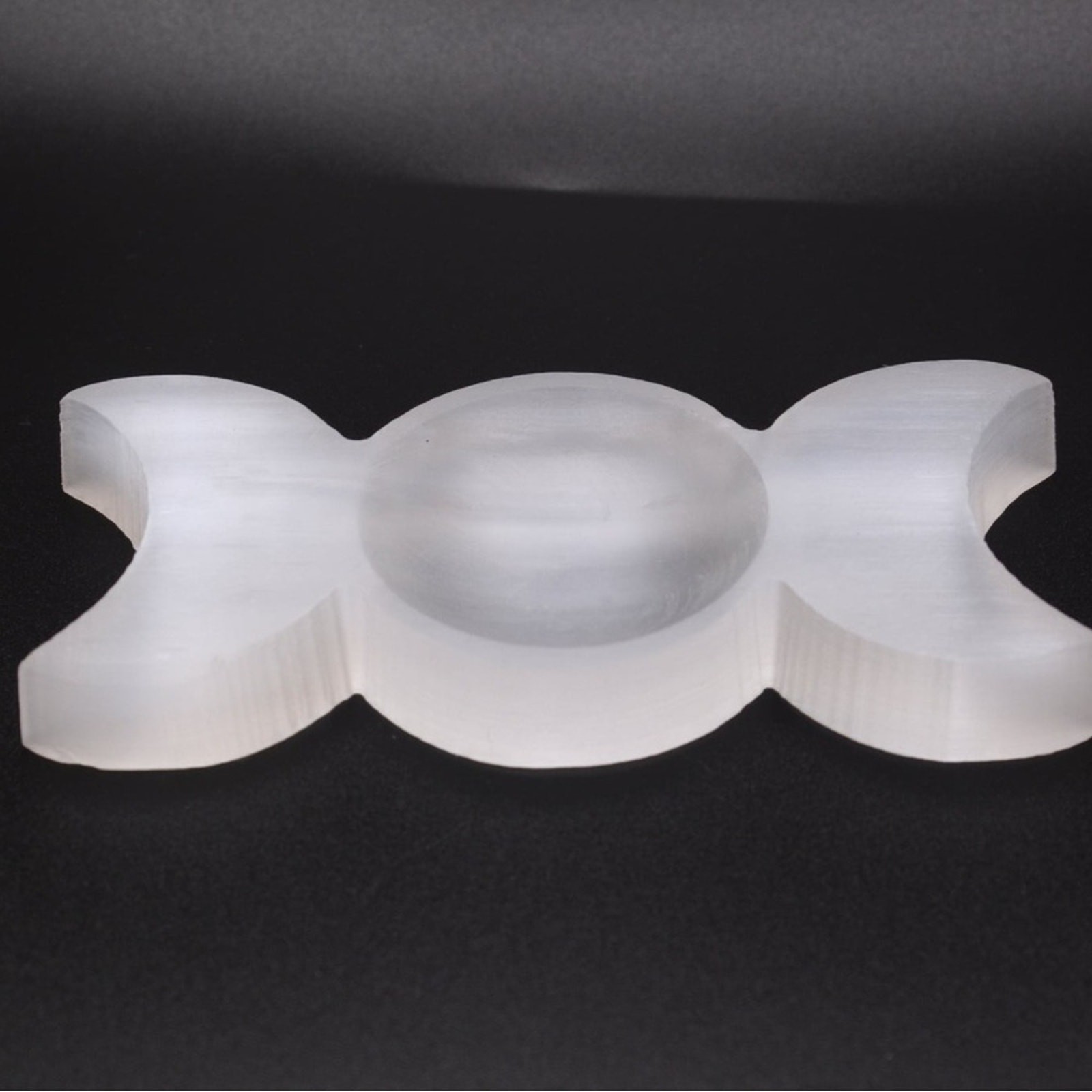 Selenite Triple Moon Goddess Carving – 4” Crystal Moon Phase Altar Decor