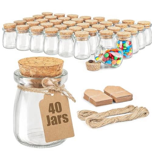 40 Pack Glass Favor Jars with Cork Lid, 3.4 oz Small Glass Bottles for Wedding 