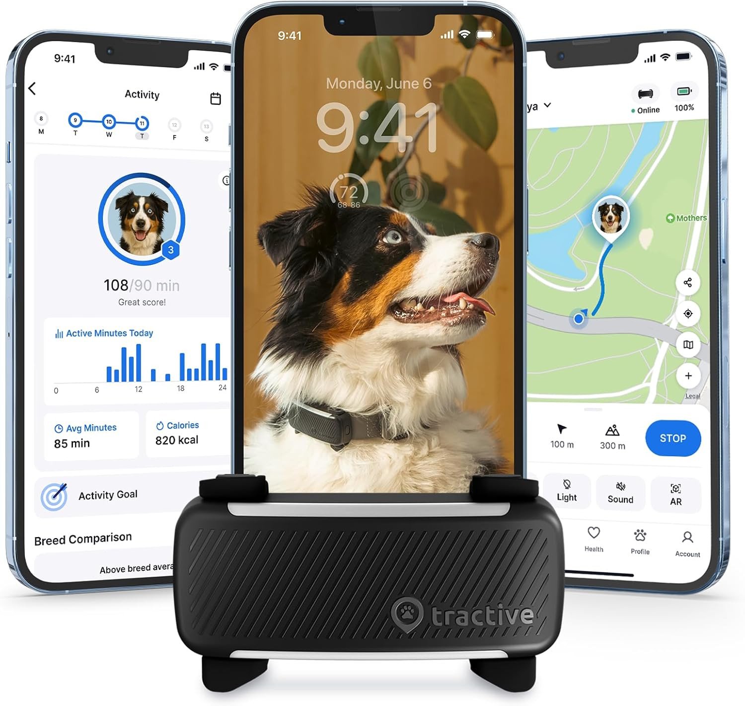 Tractive Smart Dog GPS Tracker | Live Pet Tracker with Virtual Fence | Vital Sig