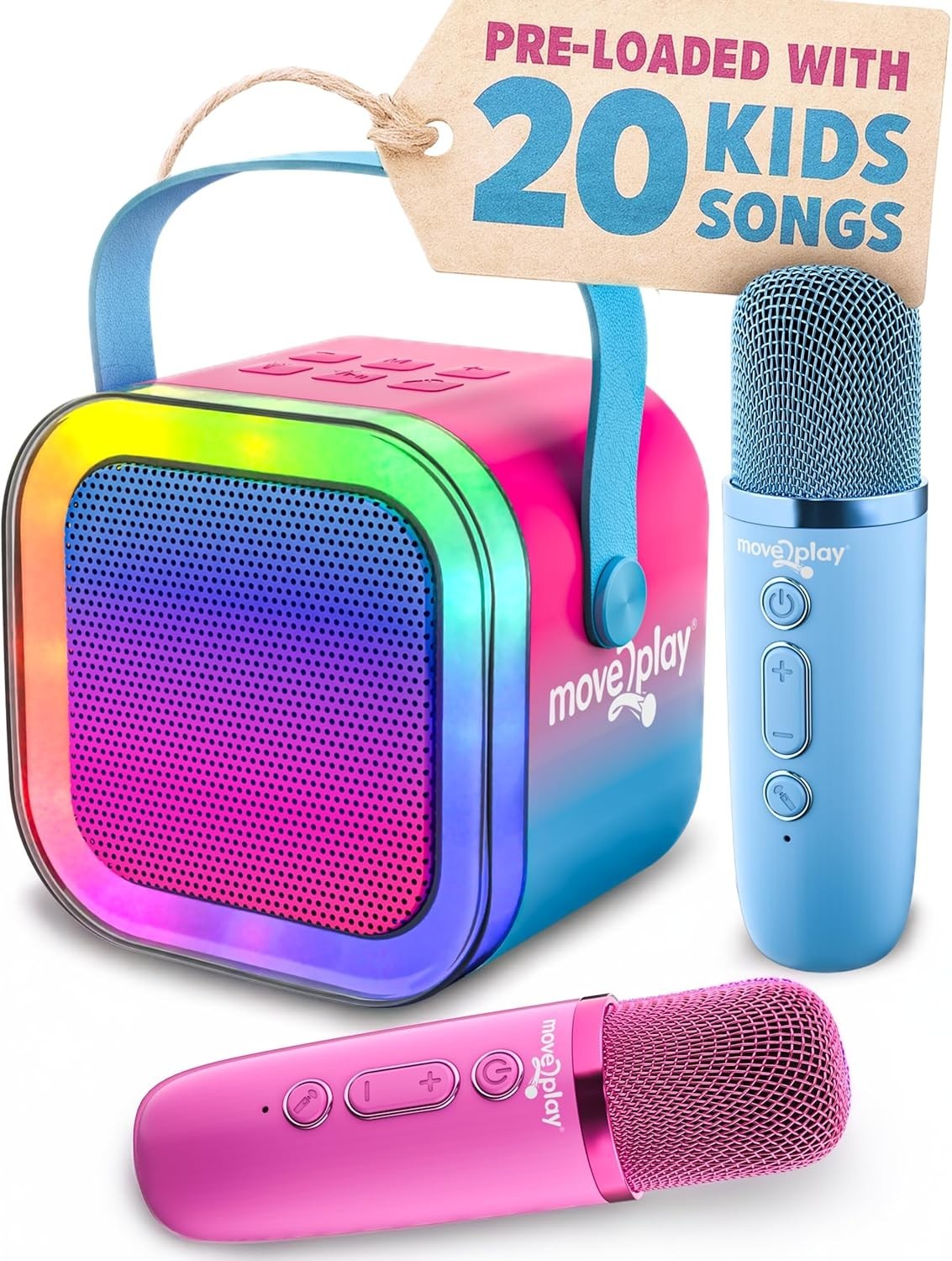 Move2Play, Karaoke Machine for Kids | Includes 20+ Kid Songs | 2 Microphones |