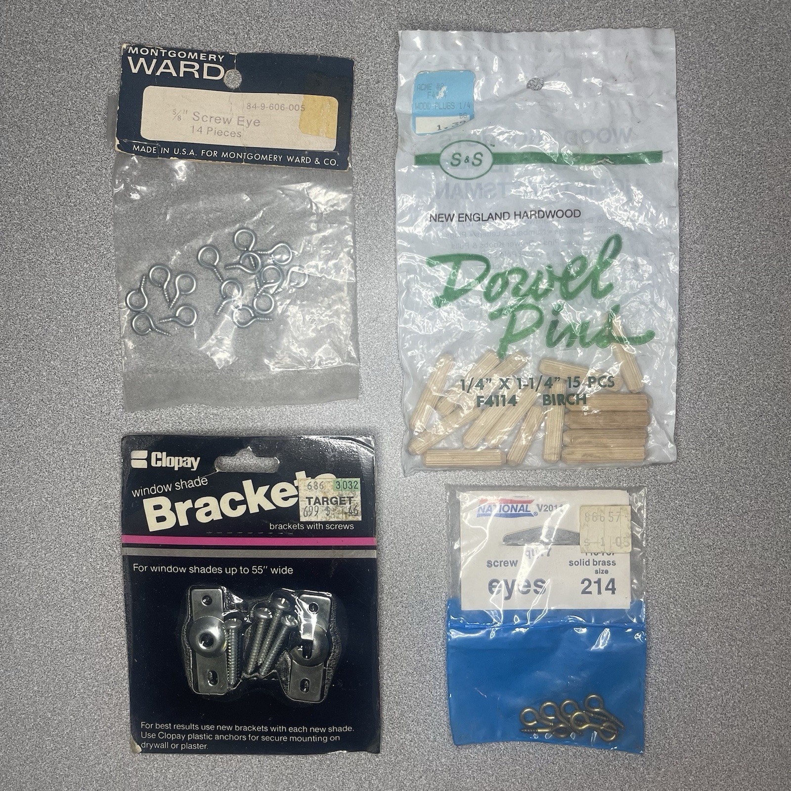 Vintage Hardware Lot Screw Eyes Dowels Brackets General Store Merchandise