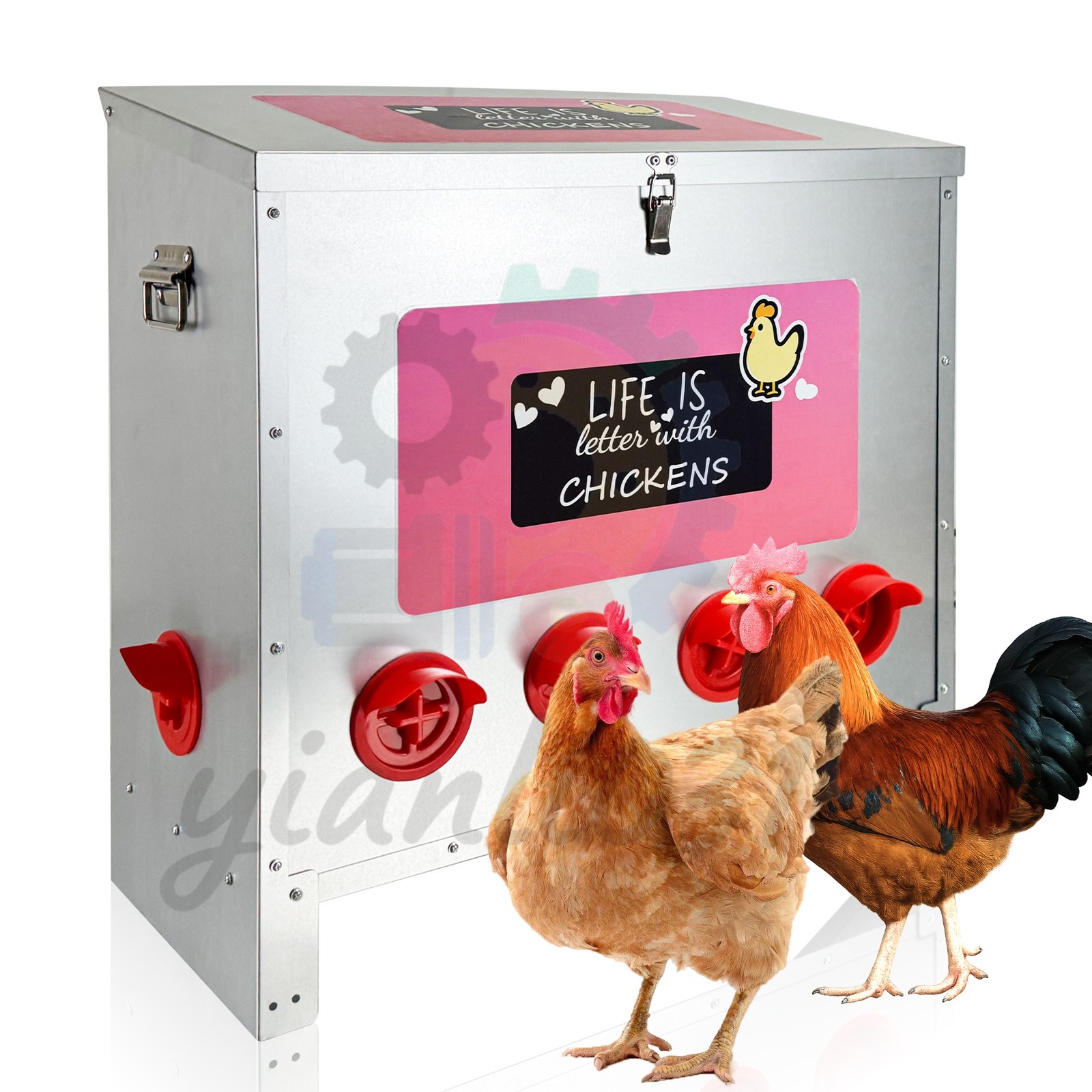 Large 85-120 lb Galvanized Metal Chicken Feeder 10 No-Waste Ports Poultry Feeder