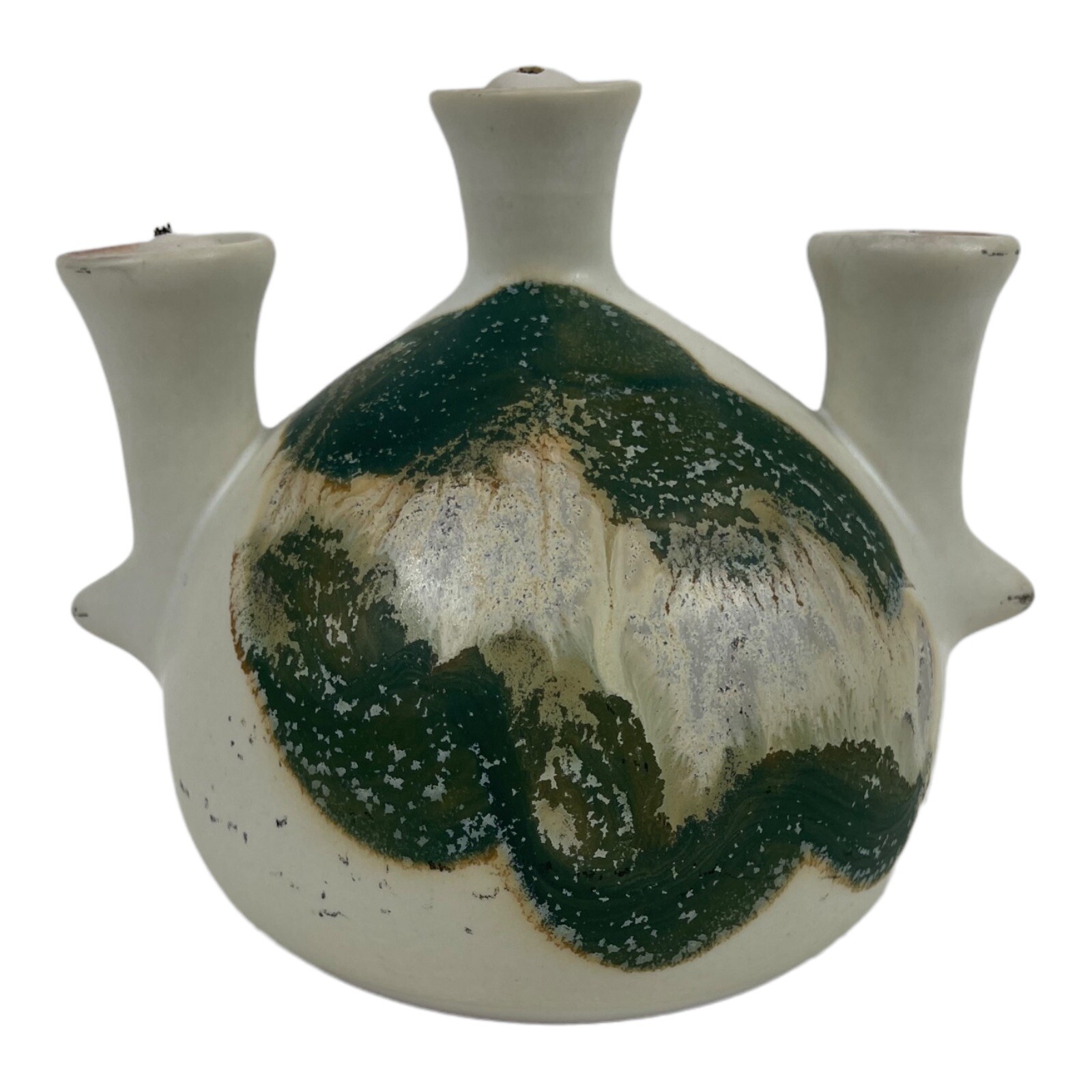 Kravec Studios Art Pottery Glazed Ceramic 3-Wick Oil Burner Lamp Stoppers  6" 