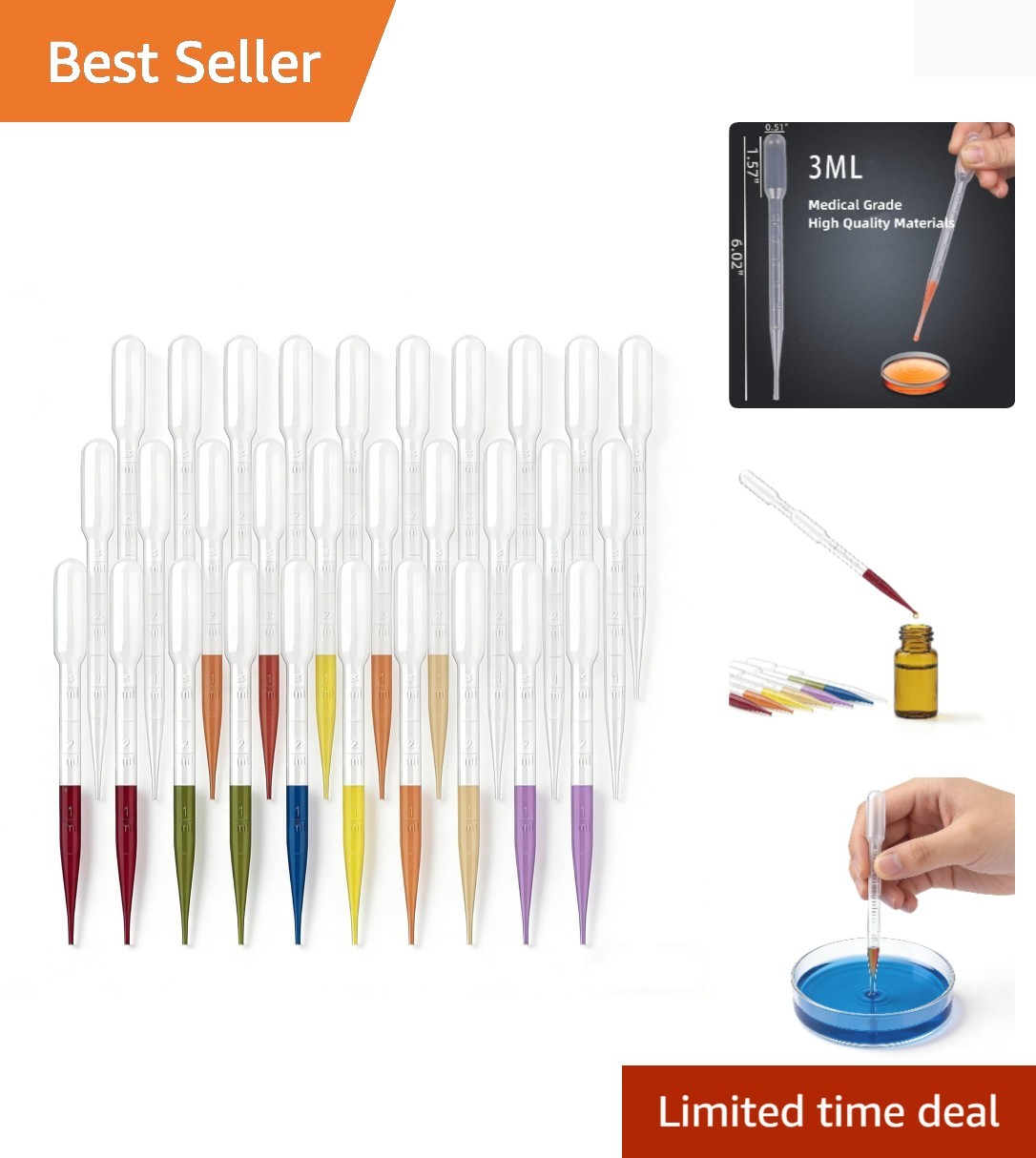 100 PCS 3ML Disposable Pipettes - Precise Graduated Eye Droppers for Crafts
