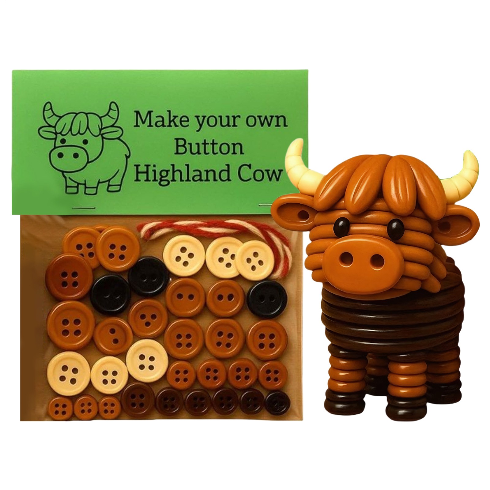 DIY Button Highland Cow Craft Kit Christmas Ornament Make Your Own Highland Cow