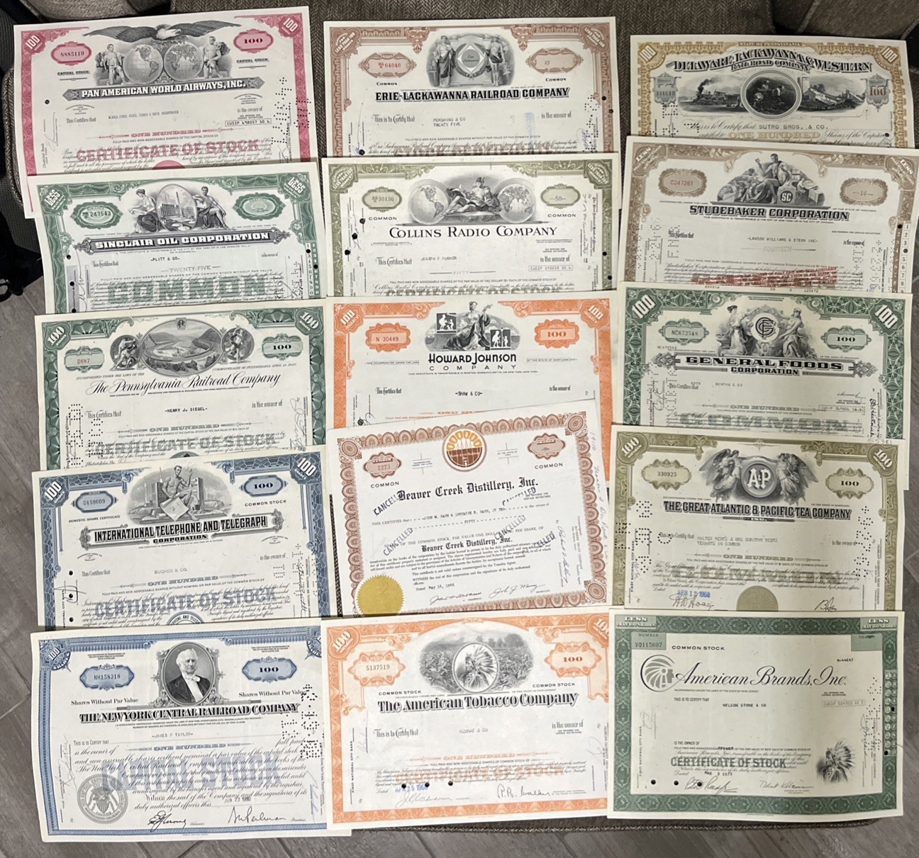 (Lot of 15) Variety of Stock Certificates Cheap, WOW!