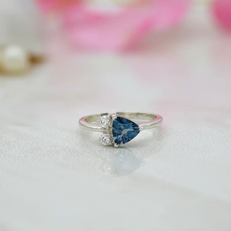 2.00 Ct Lab Created Trillion Cut London Blue Topaz Ring 14k White Gold Plated