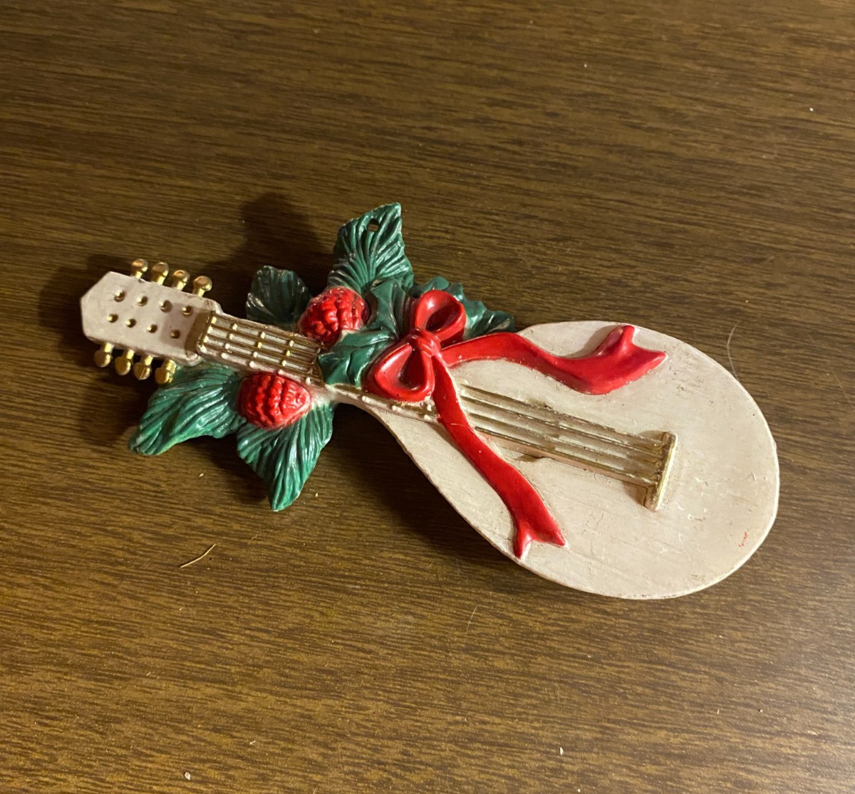 Vintage Musical Instrument w red Bow Christmas Ornament 4 7/8"