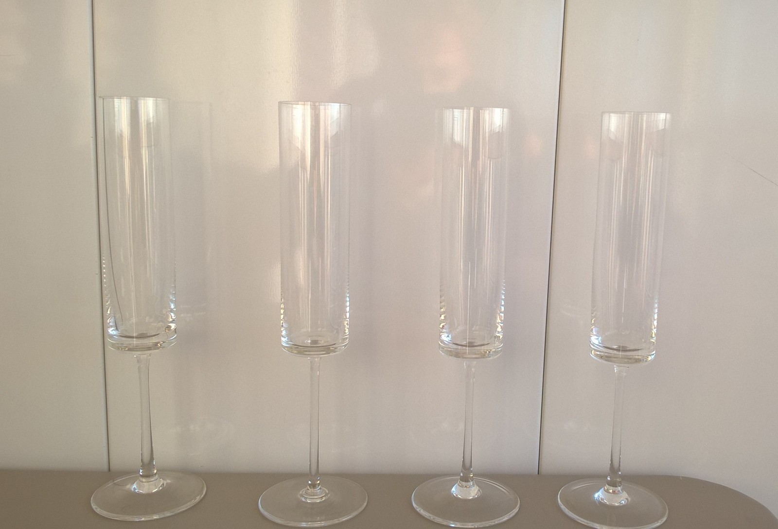 Edge Champagne Glasses Set 4 Long Stem 10" Clear Modern Cylinder Bowl Flat Base