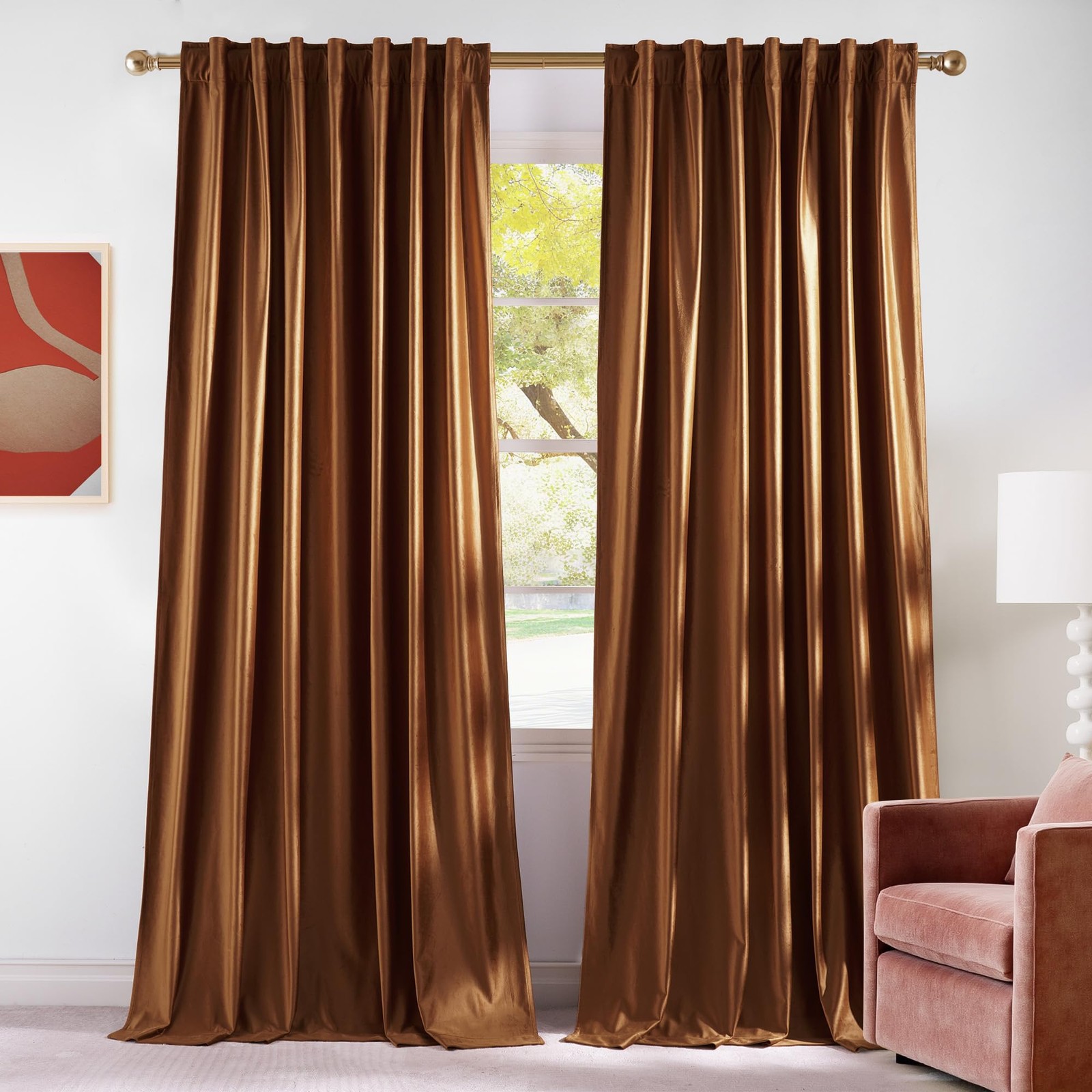 NICETOWN Gold Brown Velvet Curtains 84 inch Length 2 Panels, Rod Pocket & Bac...