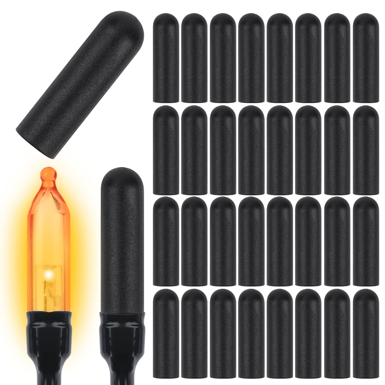 WBCBEC 150PCS No Glow Caps, Soft Rubber String Lights Covers, 5 mm, Black 